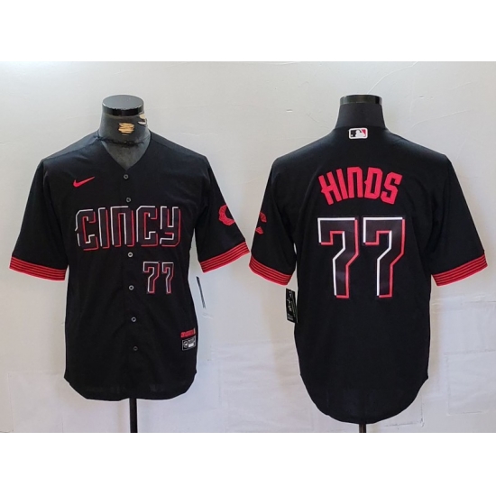 Men Cincinnati Reds 77 Rece Hinds Black 2023 City Connect Stitched Baseball Jersey 2 Men Cincinnati Reds 77 Rece Hinds Black 2023 City Connect Stitched Baseball Jersey 2