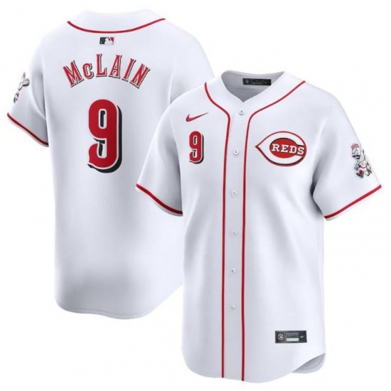 Men Cincinnati Reds 9 Matt McLain White Home Limited Stitched Baseball Jersey Men Cincinnati Reds 9 Matt McLain White Home Limited Stitched Baseball Jersey