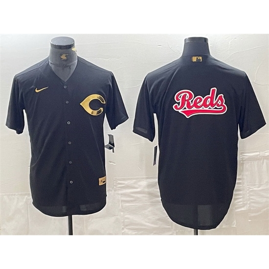Men Cincinnati Reds Black Team Big Logo Cool Base Stitched Baseball Jersey 3 Men Cincinnati Reds Black Team Big Logo Cool Base Stitched Baseball Jersey 3