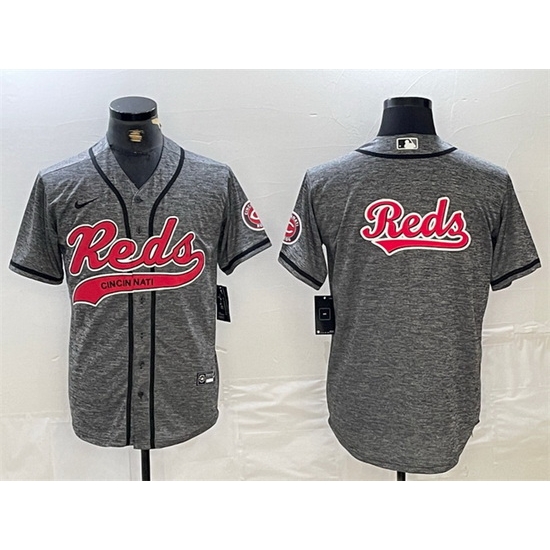Men Cincinnati Reds Grey Team Big Logo Cool Base Stitched Baseball Jerseys Men Cincinnati Reds Grey Team Big Logo Cool Base Stitched Baseball Jerseys
