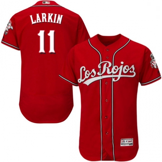 Mens Majestic Cincinnati Reds 11 Barry Larkin Red Los Rojos Flexbase Authentic Collection MLB Jersey Mens Majestic Cincinnati Reds 11 Barry Larkin Red Los Rojos Flexbase Authentic Collection MLB Jersey