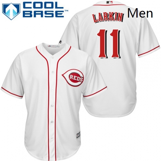 Mens Majestic Cincinnati Reds 11 Barry Larkin Replica White Home Cool Base MLB Jersey Mens Majestic Cincinnati Reds 11 Barry Larkin Replica White Home Cool Base MLB Jersey