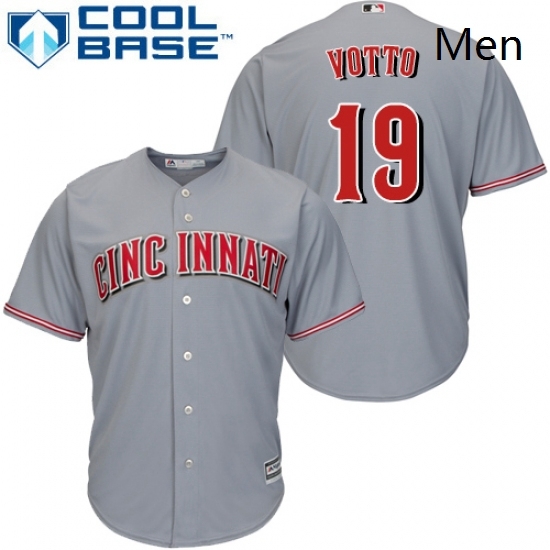 Mens Majestic Cincinnati Reds 19 Joey Votto Replica Grey Road Cool Base MLB Jersey Mens Majestic Cincinnati Reds 19 Joey Votto Replica Grey Road Cool Base MLB Jersey
