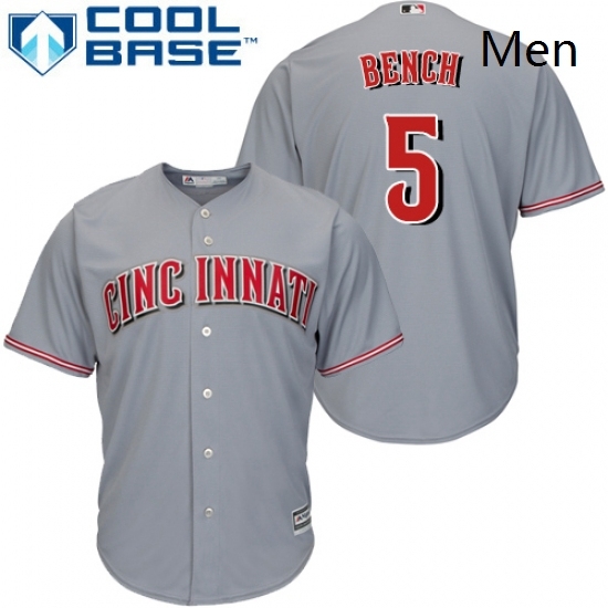Mens Majestic Cincinnati Reds 5 Johnny Bench Replica Grey Road Cool Base MLB Jersey Mens Majestic Cincinnati Reds 5 Johnny Bench Replica Grey Road Cool Base MLB Jersey