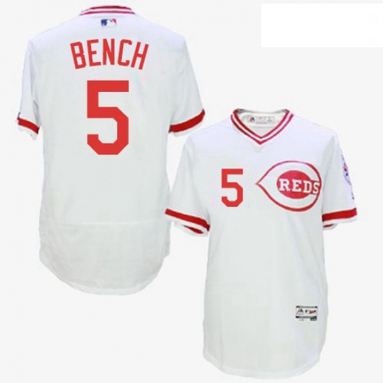 Mens Majestic Cincinnati Reds 5 Johnny Bench White Flexbase Authentic Collection Cooperstown MLB Jersey Mens Majestic Cincinnati Reds 5 Johnny Bench White Flexbase Authentic Collection Cooperstown MLB Jersey