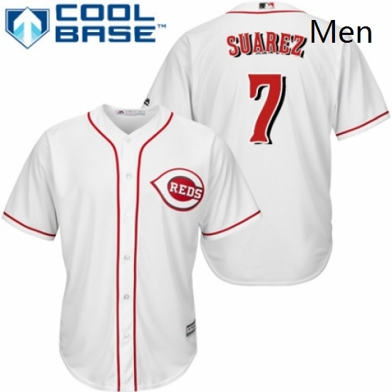 Mens Majestic Cincinnati Reds 7 Eugenio Suarez Replica White Home Cool Base MLB Jersey Mens Majestic Cincinnati Reds 7 Eugenio Suarez Replica White Home Cool Base MLB Jersey