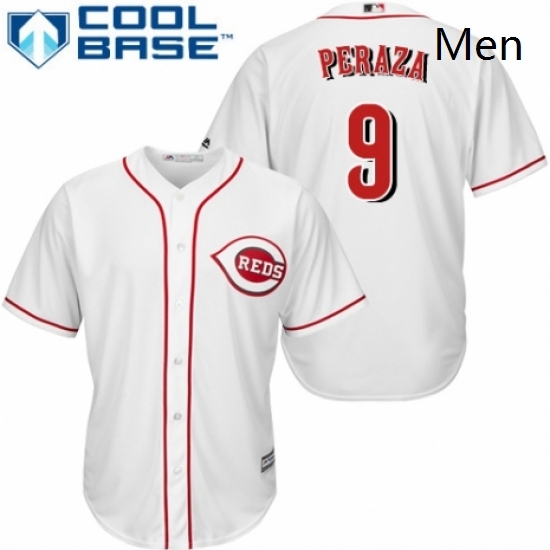 Mens Majestic Cincinnati Reds 9 Jose Peraza Replica White Home Cool Base MLB Jersey Mens Majestic Cincinnati Reds 9 Jose Peraza Replica White Home Cool Base MLB Jersey