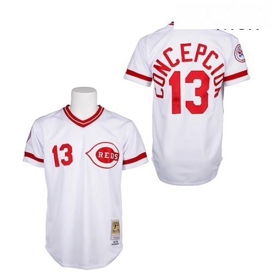 Mens Mitchell and Ness Cincinnati Reds 13 Dave Concepcion Authentic White Throwback MLB Jersey Mens Mitchell and Ness Cincinnati Reds 13 Dave Concepcion Authentic White Throwback MLB Jersey
