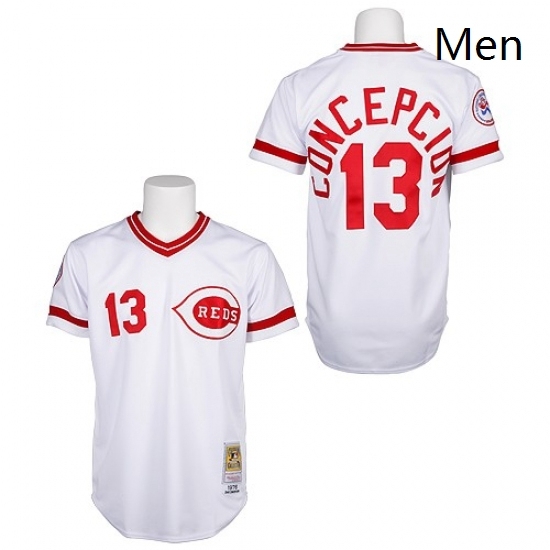 Mens Mitchell and Ness Cincinnati Reds 13 Dave Concepcion Replica White Throwback MLB Jersey Mens Mitchell and Ness Cincinnati Reds 13 Dave Concepcion Replica White Throwback MLB Jersey