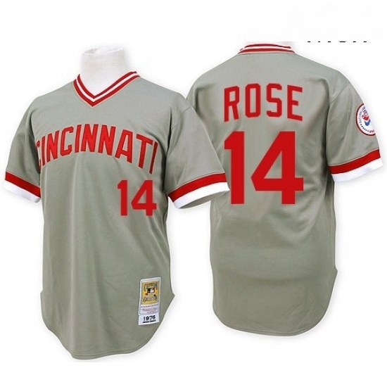Mens Mitchell and Ness Cincinnati Reds 14 Pete Rose Replica Grey Throwback MLB Jersey Mens Mitchell and Ness Cincinnati Reds 14 Pete Rose Replica Grey Throwback MLB Jersey