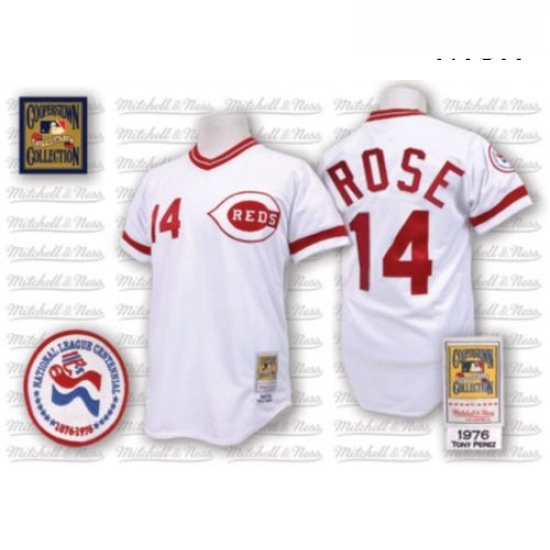 Mens Mitchell and Ness Cincinnati Reds 14 Pete Rose Replica White Throwback MLB Jersey Mens Mitchell and Ness Cincinnati Reds 14 Pete Rose Replica White Throwback MLB Jersey