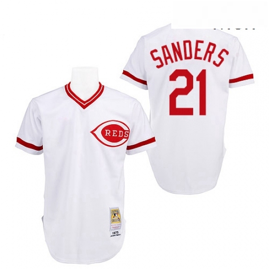 Mens Mitchell and Ness Cincinnati Reds 21 Reggie Sanders Replica White Throwback MLB Jersey Mens Mitchell and Ness Cincinnati Reds 21 Reggie Sanders Replica White Throwback MLB Jersey