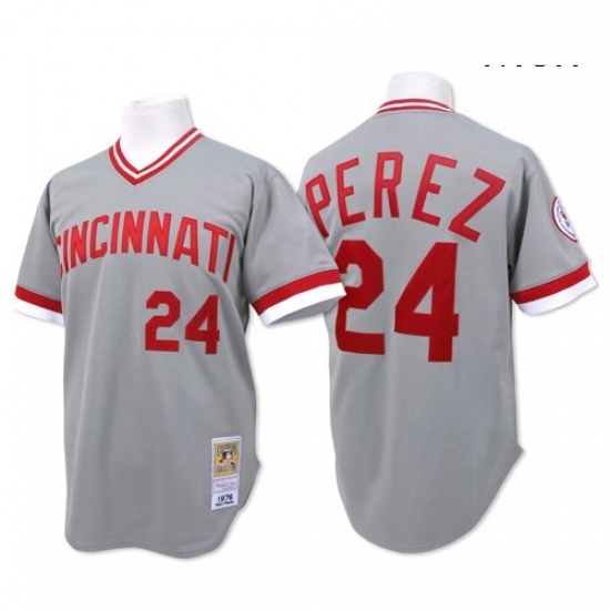 Mens Mitchell and Ness Cincinnati Reds 24 Tony Perez Replica Grey Throwback MLB Jersey Mens Mitchell and Ness Cincinnati Reds 24 Tony Perez Replica Grey Throwback MLB Jersey