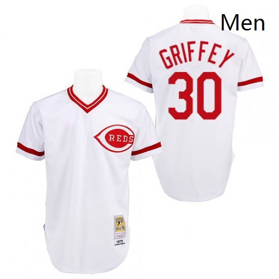 Mens Mitchell and Ness Cincinnati Reds 30 Ken Griffey Authentic White Throwback MLB Jersey Mens Mitchell and Ness Cincinnati Reds 30 Ken Griffey Authentic White Throwback MLB Jersey