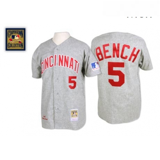 Mens Mitchell and Ness Cincinnati Reds 5 Johnny Bench Authentic Grey 1969 Throwback MLB Jersey Mens Mitchell and Ness Cincinnati Reds 5 Johnny Bench Authentic Grey 1969 Throwback MLB Jersey