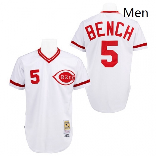 Mens Mitchell and Ness Cincinnati Reds 5 Johnny Bench Authentic White Throwback MLB Jersey Mens Mitchell and Ness Cincinnati Reds 5 Johnny Bench Authentic White Throwback MLB Jersey