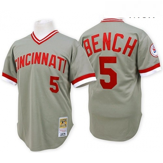 Mens Mitchell and Ness Cincinnati Reds 5 Johnny Bench Replica Grey Throwback MLB Jersey Mens Mitchell and Ness Cincinnati Reds 5 Johnny Bench Replica Grey Throwback MLB Jersey