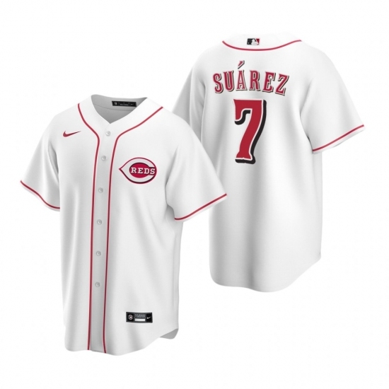 Mens Nike Cincinnati Reds 7 Eugenio Suarez White Home Stitched Baseball Jersey Mens Nike Cincinnati Reds 7 Eugenio Suarez White Home Stitched Baseball Jersey