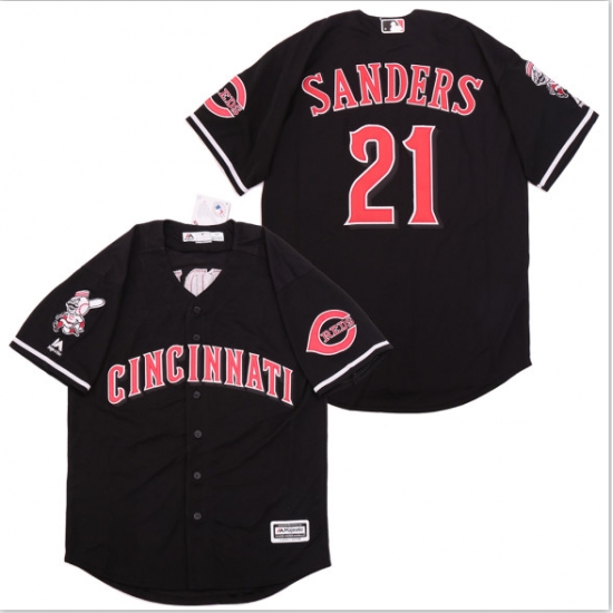 Reds 21 Deion Sanders Black Cool Base Jersey Reds 21 Deion Sanders Black Cool Base Jersey