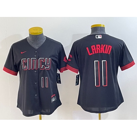 Women Cincinnati Reds 11 Barry Larkin Black 2023 City Connect With Patch Stitched Baseball Jersey Women Cincinnati Reds 11 Barry Larkin Black 2023 City Connect With Patch Stitched Baseball Jersey
