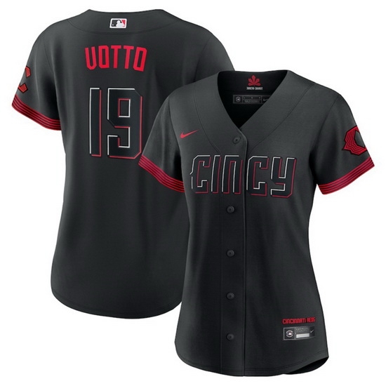 Women Cincinnati Reds 19 Joey Votto Black 2023 City Connect Stitched Baseball Jersey Women Cincinnati Reds 19 Joey Votto Black 2023 City Connect Stitched Baseball Jersey