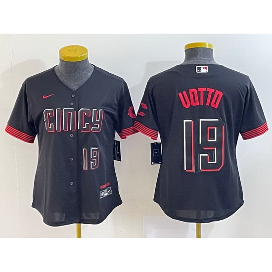 Women Cincinnati Reds 19 Joey Votto Black 2023 City Connect With Patch Stitched Baseball Jersey Women Cincinnati Reds 19 Joey Votto Black 2023 City Connect With Patch Stitched Baseball Jersey