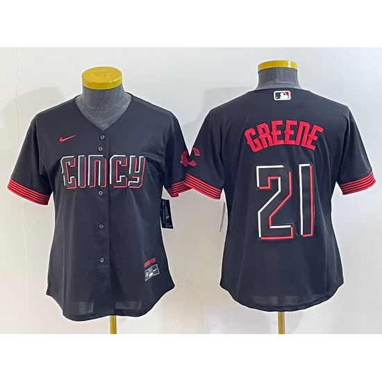 Women Cincinnati Reds 21 Hunter Greene Black 2023 City Connect Stitched Baseball Jersey Women Cincinnati Reds 21 Hunter Greene Black 2023 City Connect Stitched Baseball Jersey