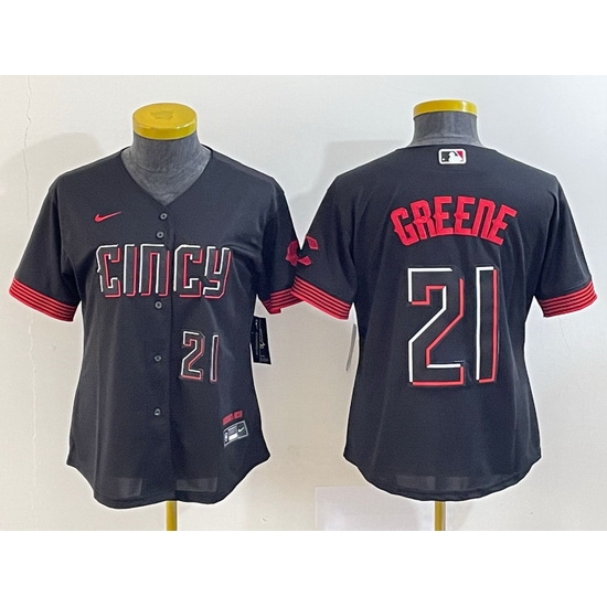 Women Cincinnati Reds 21 Hunter Greene Black 2023 City Connect With Patch Stitched Baseball Jersey Women Cincinnati Reds 21 Hunter Greene Black 2023 City Connect With Patch Stitched Baseball Jersey