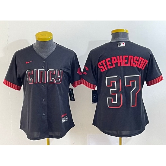 Women Cincinnati Reds 37 Tyler Stephenson Black 2023 City Connect Stitched Baseball Jersey Women Cincinnati Reds 37 Tyler Stephenson Black 2023 City Connect Stitched Baseball Jersey