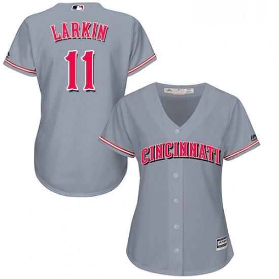 Womens Majestic Cincinnati Reds 11 Barry Larkin Replica Grey Road Cool Base MLB Jersey Womens Majestic Cincinnati Reds 11 Barry Larkin Replica Grey Road Cool Base MLB Jersey