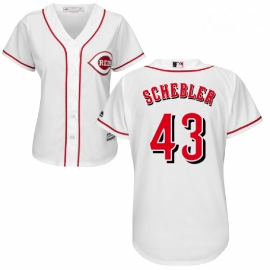 Womens Majestic Cincinnati Reds 43 Scott Schebler Replica White Home Cool Base MLB Jersey Womens Majestic Cincinnati Reds 43 Scott Schebler Replica White Home Cool Base MLB Jersey