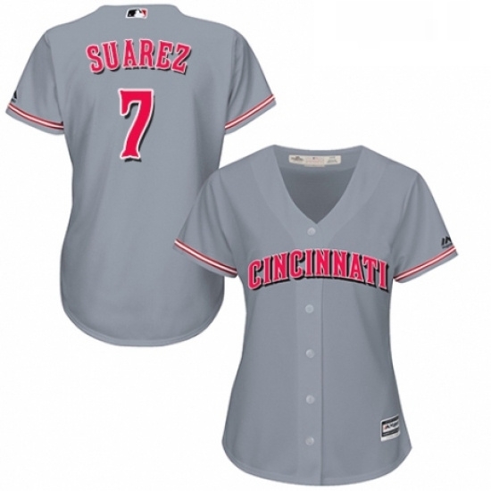 Womens Majestic Cincinnati Reds 7 Eugenio Suarez Authentic Grey Road Cool Base MLB Jersey Womens Majestic Cincinnati Reds 7 Eugenio Suarez Authentic Grey Road Cool Base MLB Jersey