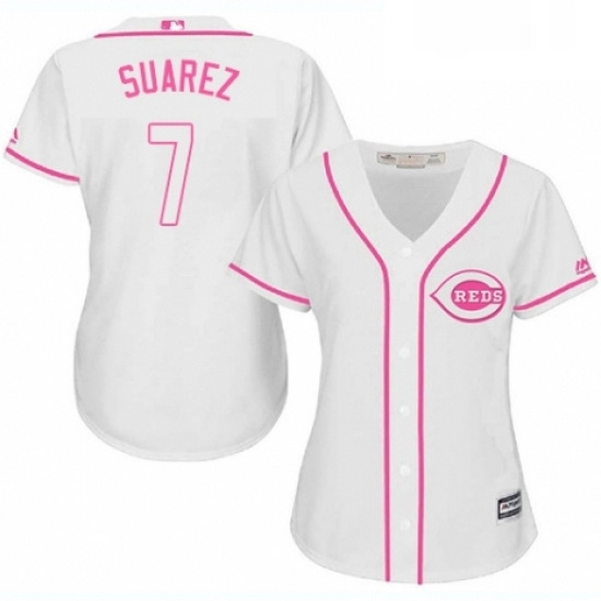 Womens Majestic Cincinnati Reds 7 Eugenio Suarez Authentic White Fashion Cool Base MLB Jersey Womens Majestic Cincinnati Reds 7 Eugenio Suarez Authentic White Fashion Cool Base MLB Jersey