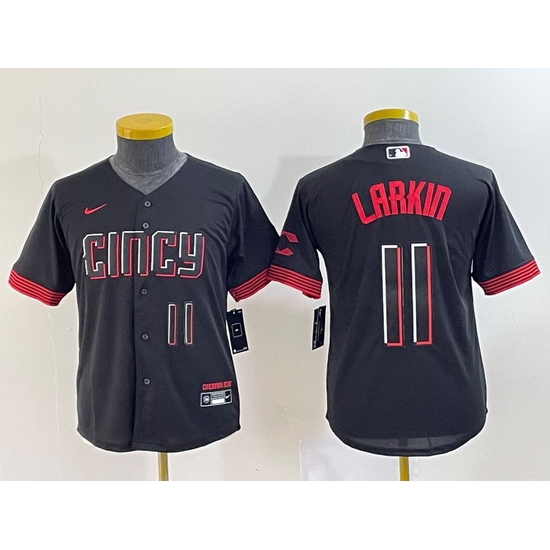 Youth Cincinnati Reds 11 Barry Larkin Black 2023 City Connect With Patch Stitched Baseball Jersey Youth Cincinnati Reds 11 Barry Larkin Black 2023 City Connect With Patch Stitched Baseball Jersey