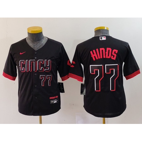 Youth Cincinnati Reds 77 Rece Hinds Black 2023 City Connect Stitched Baseball Jersey 2 Youth Cincinnati Reds 77 Rece Hinds Black 2023 City Connect Stitched Baseball Jersey 2