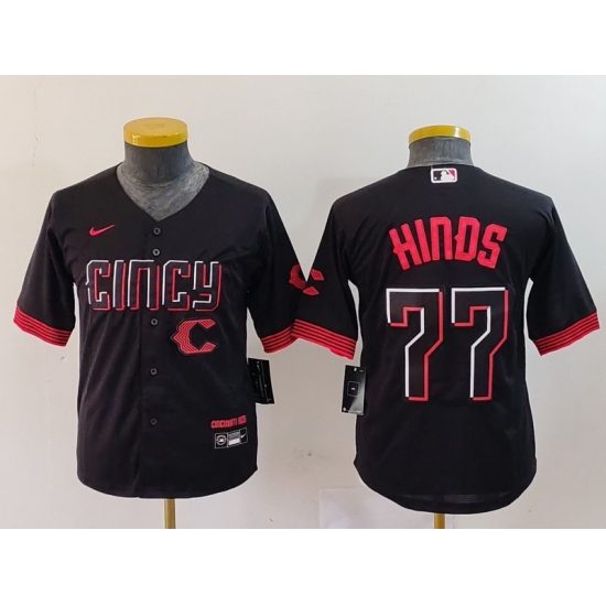 Youth Cincinnati Reds 77 Rece Hinds Black 2023 City Connect Stitched Baseball Jersey 6 Youth Cincinnati Reds 77 Rece Hinds Black 2023 City Connect Stitched Baseball Jersey 6