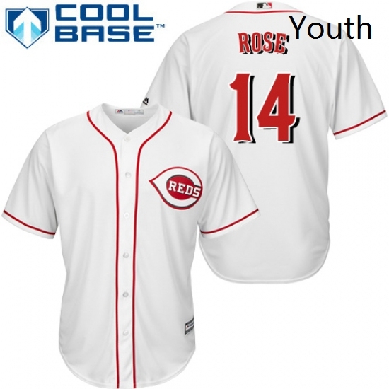 Youth Majestic Cincinnati Reds 14 Pete Rose Replica White Home Cool Base MLB Jersey Youth Majestic Cincinnati Reds 14 Pete Rose Replica White Home Cool Base MLB Jersey