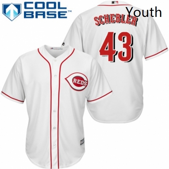 Youth Majestic Cincinnati Reds 43 Scott Schebler Replica White Home Cool Base MLB Jersey Youth Majestic Cincinnati Reds 43 Scott Schebler Replica White Home Cool Base MLB Jersey