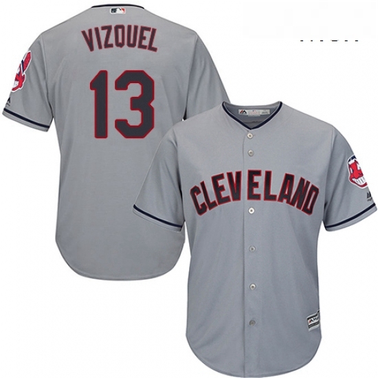 Mens Majestic Cleveland Indians 13 Omar Vizquel Replica Grey Road Cool Base MLB Jersey Mens Majestic Cleveland Indians 13 Omar Vizquel Replica Grey Road Cool Base MLB Jersey