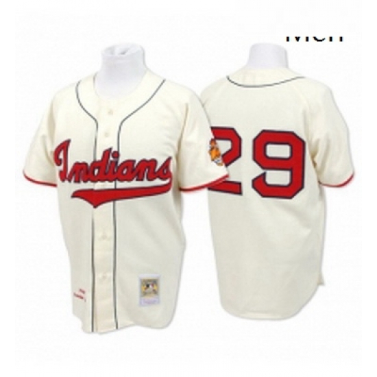 Mens Mitchell and Ness Cleveland Indians 29 Satchel Paige Replica Cream Throwback MLB Jersey Mens Mitchell and Ness Cleveland Indians 29 Satchel Paige Replica Cream Throwback MLB Jersey