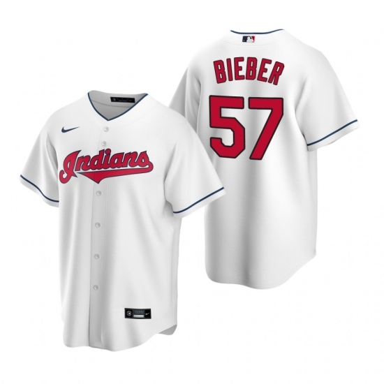 Mens Nike Cleveland Indians 57 Shane Bieber White Home Stitched Baseball Jersey Mens Nike Cleveland Indians 57 Shane Bieber White Home Stitched Baseball Jersey