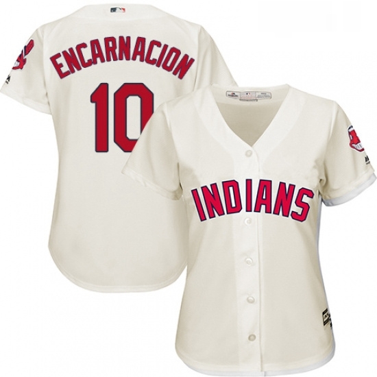 Womens Majestic Cleveland Indians 10 Edwin Encarnacion Replica Cream Alternate 2 Cool Base MLB Jersey Womens Majestic Cleveland Indians 10 Edwin Encarnacion Replica Cream Alternate 2 Cool Base MLB Jersey