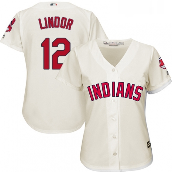 Womens Majestic Cleveland Indians 12 Francisco Lindor Authentic Cream Alternate 2 Cool Base MLB Jersey Womens Majestic Cleveland Indians 12 Francisco Lindor Authentic Cream Alternate 2 Cool Base MLB Jersey