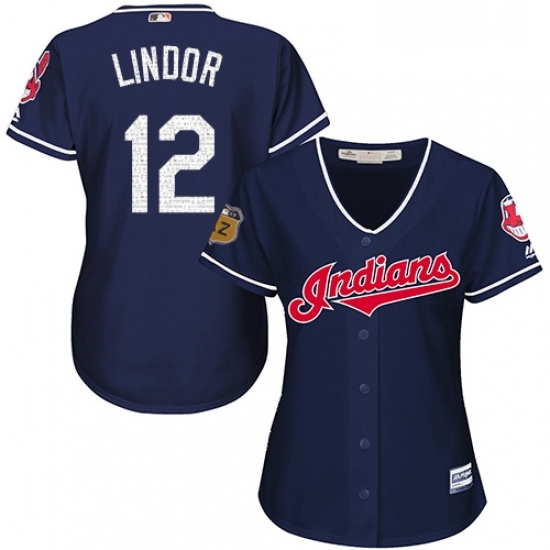 Womens Majestic Cleveland Indians 12 Francisco Lindor Authentic Navy Blue 2017 Spring Training Cool Base MLB Jersey Womens Majestic Cleveland Indians 12 Francisco Lindor Authentic Navy Blue 2017 Spring Training Cool Base MLB Jersey