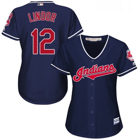 Womens Majestic Cleveland Indians 12 Francisco Lindor Authentic Navy Blue Alternate 1 Cool Base MLB Jersey Womens Majestic Cleveland Indians 12 Francisco Lindor Authentic Navy Blue Alternate 1 Cool Base MLB Jersey