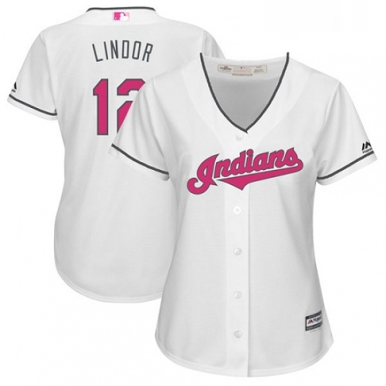 Womens Majestic Cleveland Indians 12 Francisco Lindor Replica White Mothers Day Cool Base MLB Jersey Womens Majestic Cleveland Indians 12 Francisco Lindor Replica White Mothers Day Cool Base MLB Jersey