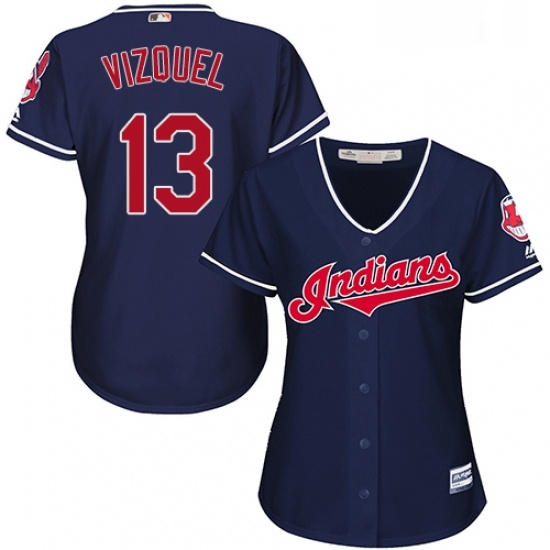 Womens Majestic Cleveland Indians 13 Omar Vizquel Authentic Navy Blue Alternate 1 Cool Base MLB Jersey Womens Majestic Cleveland Indians 13 Omar Vizquel Authentic Navy Blue Alternate 1 Cool Base MLB Jersey
