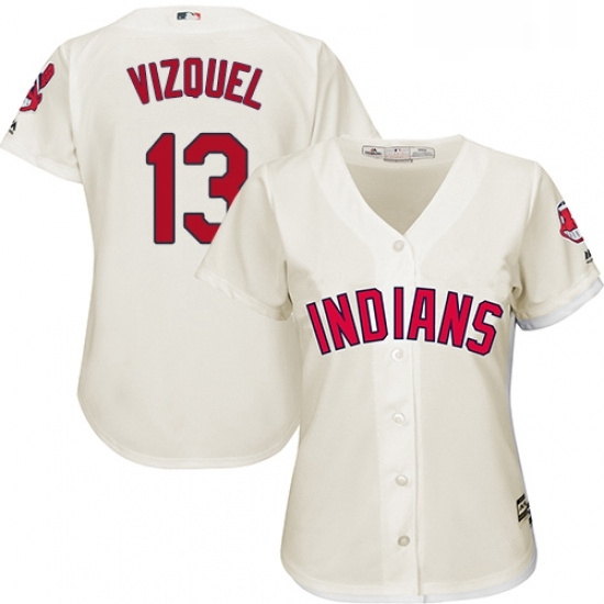 Womens Majestic Cleveland Indians 13 Omar Vizquel Replica Cream Alternate 2 Cool Base MLB Jersey Womens Majestic Cleveland Indians 13 Omar Vizquel Replica Cream Alternate 2 Cool Base MLB Jersey
