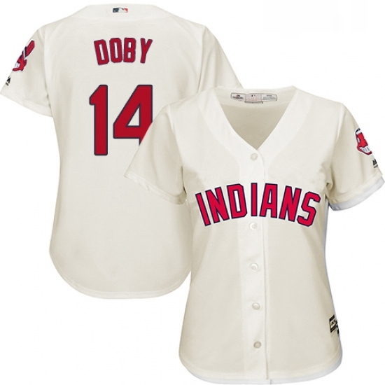 Womens Majestic Cleveland Indians 14 Larry Doby Authentic Cream Alternate 2 Cool Base MLB Jersey Womens Majestic Cleveland Indians 14 Larry Doby Authentic Cream Alternate 2 Cool Base MLB Jersey