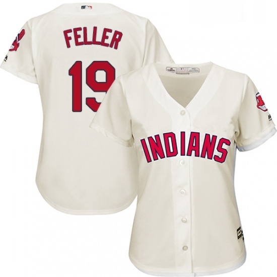 Womens Majestic Cleveland Indians 19 Bob Feller Replica Cream Alternate 2 Cool Base MLB Jersey Womens Majestic Cleveland Indians 19 Bob Feller Replica Cream Alternate 2 Cool Base MLB Jersey